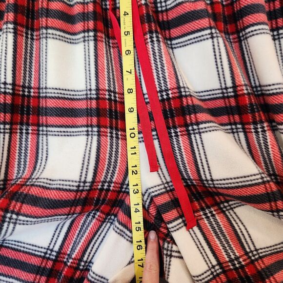 PajamaGram Mens Fleece Pajama Set XL Red White Plaid Long Sleeve Wide Leg PJs - Picture 15 of 16